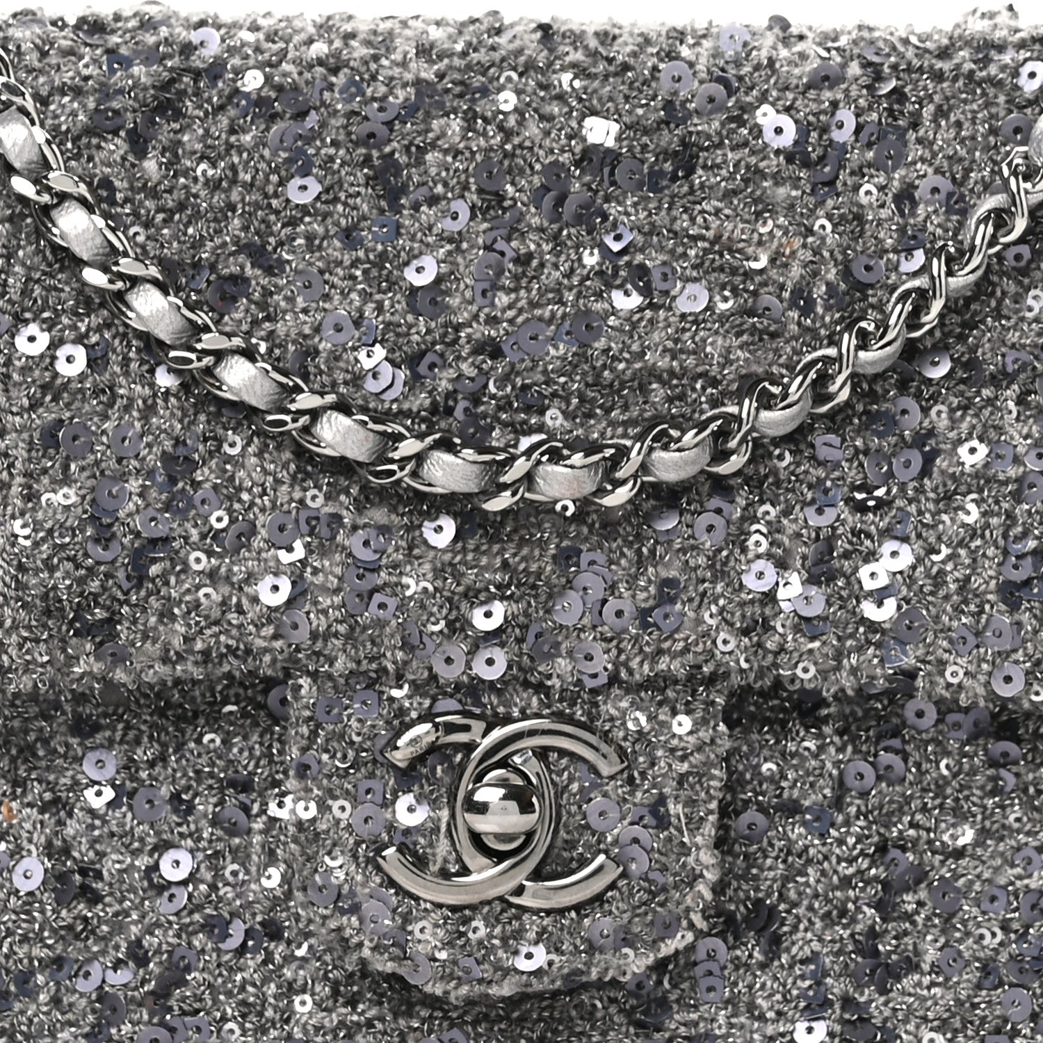 Chanel Tweed Sequin Mini Rectangular Flap Grey 8 of 10