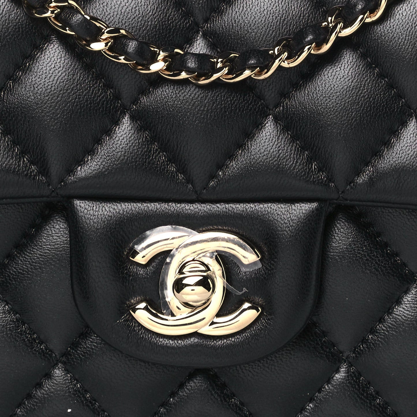 Lambskin Quilted Mini Top Handle Rectangular Flap Black