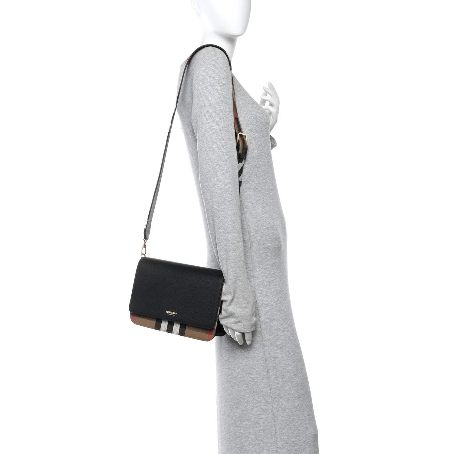 Burberry Derby Calfskin House Check Mackford Crossbody Bag Black 2 of 10