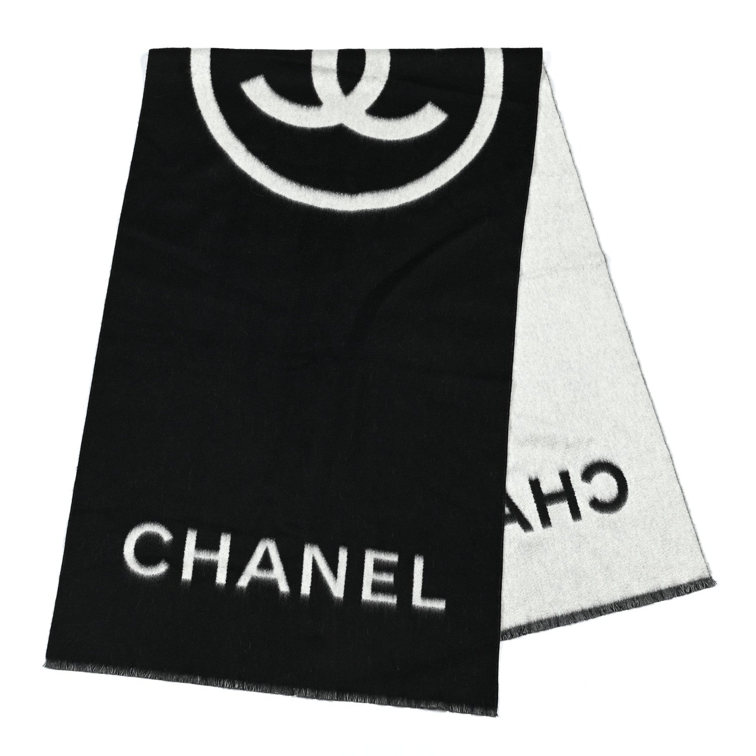 Chanel Cashmere CC Fringe Stole Black White 2 of 4