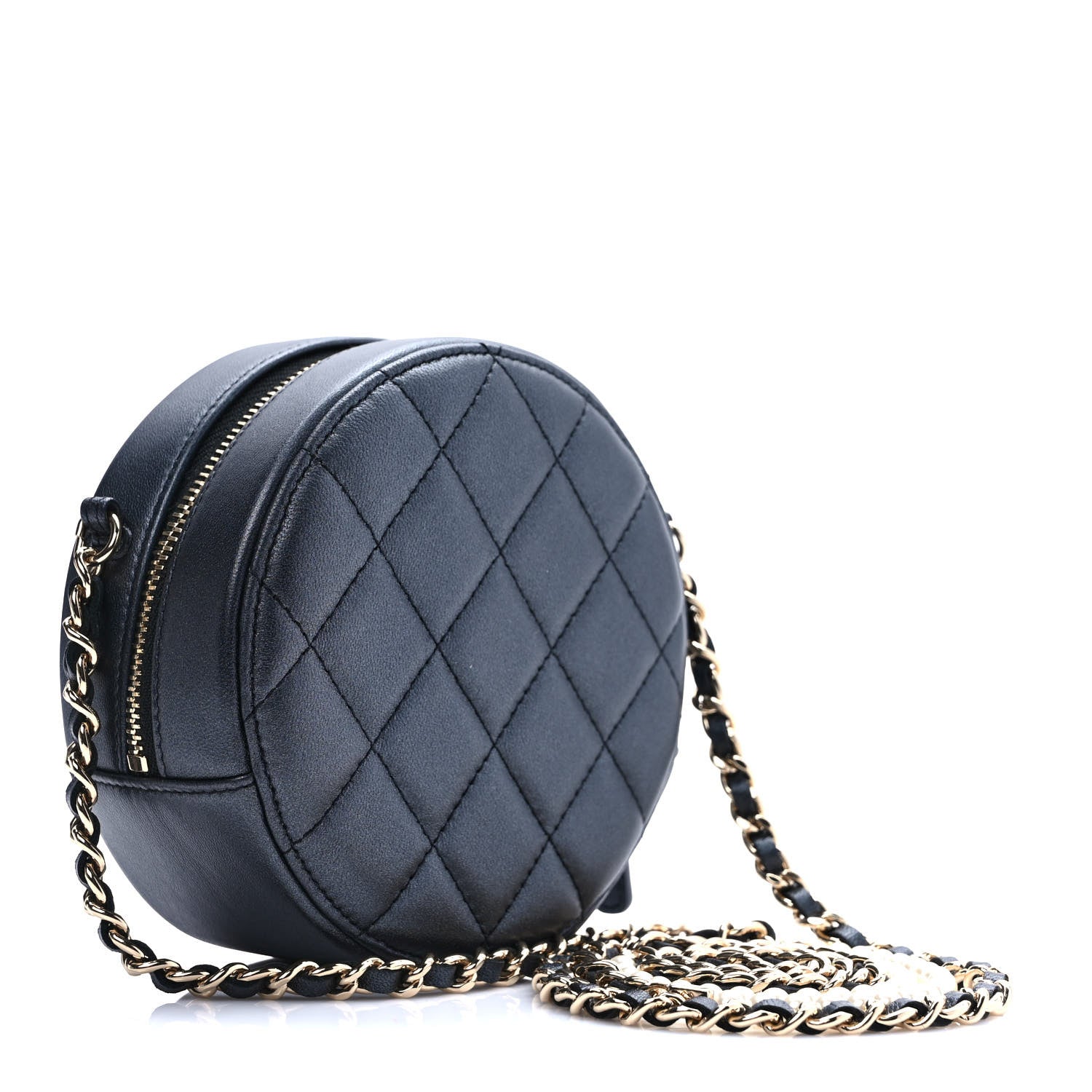 Chanel Iridescent Lambskin Quilted Pearl Round Clutch With Chain Black 3 of 9