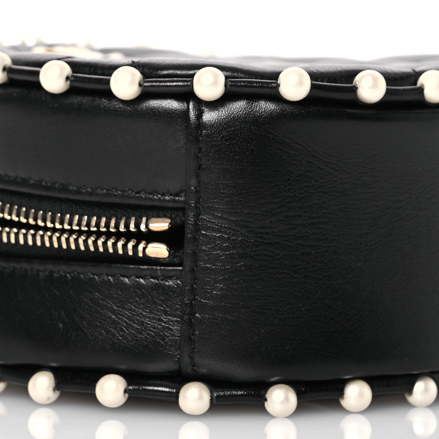 Chanel Calfskin Quilted Pearl Round Clutch With Chain Black 9 of 10