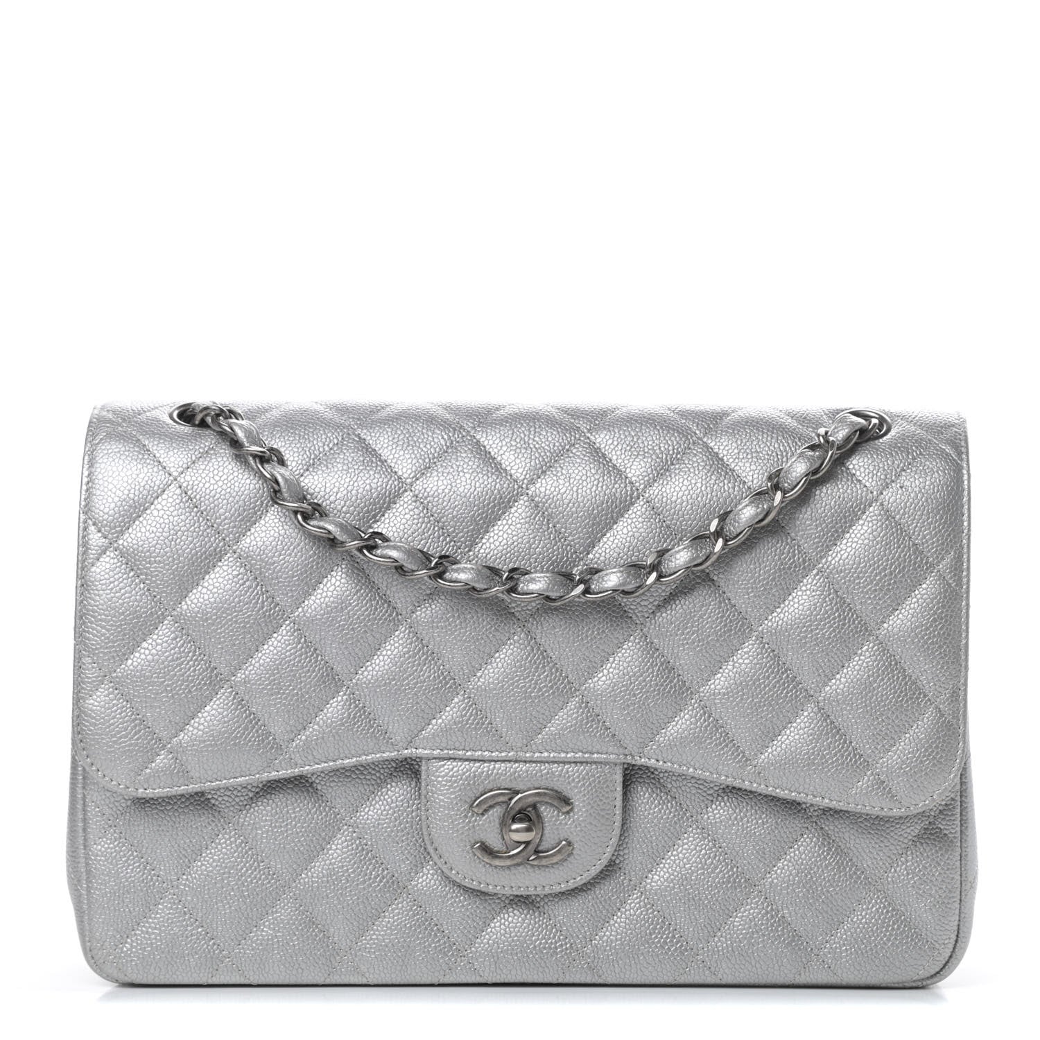 Chanel Metallic Caviar Quilted Jumbo Double Flap Silver 1 of 13