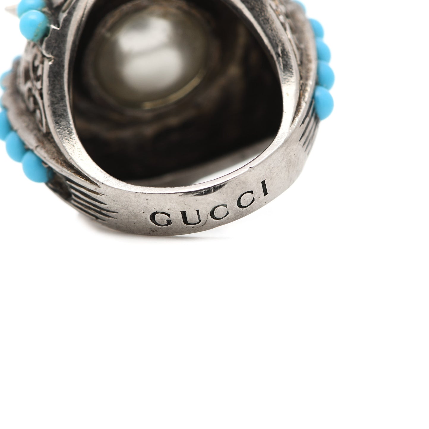 Pearl Beaded Spiked Ring 6.5 Silver Turquoise