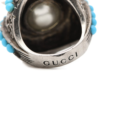 Gucci Pearl Beaded Spiked Ring 6.5 Silver Turquoise 5 of 8