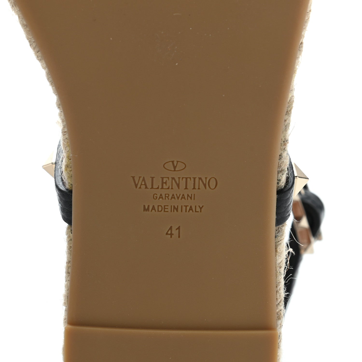 Valentino Garavani Pebbled Calfskin Rockstud Thong Espadrille Sandals 41 Black 6 of 8