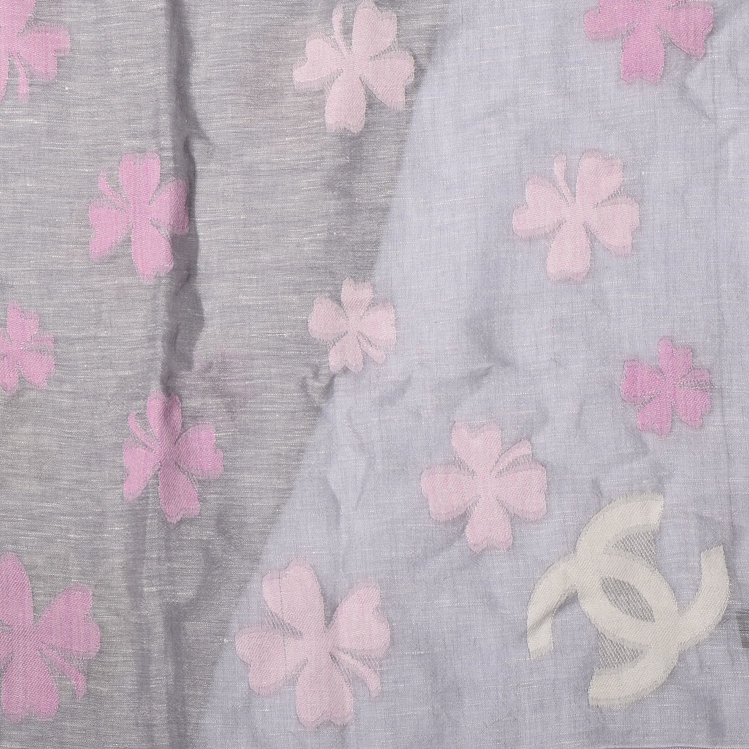 Chanel Linen Cotton Wool CC Clover Scarf Grey 4 of 7