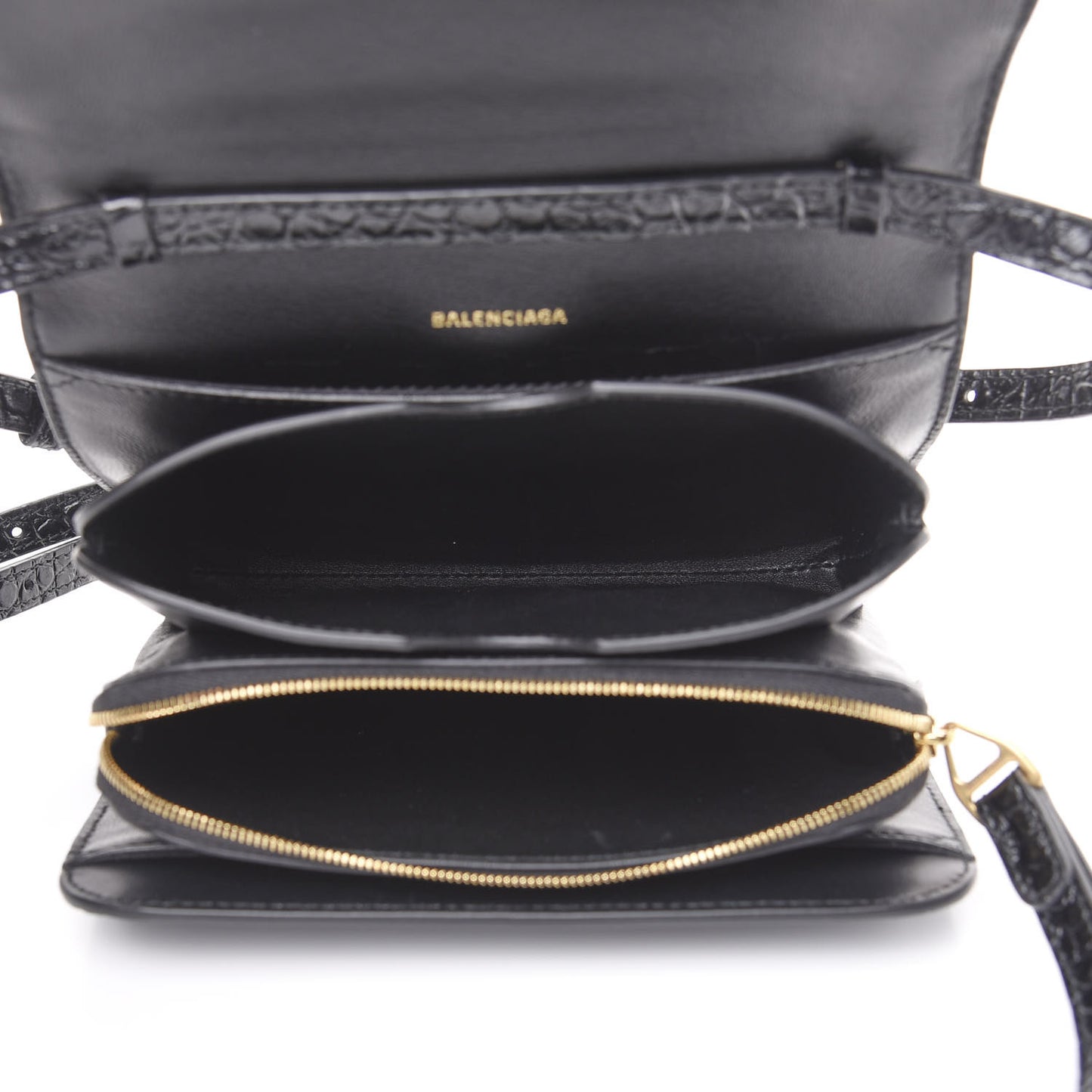 Shiny Calfskin Crocodile Embossed Small B Bag Black