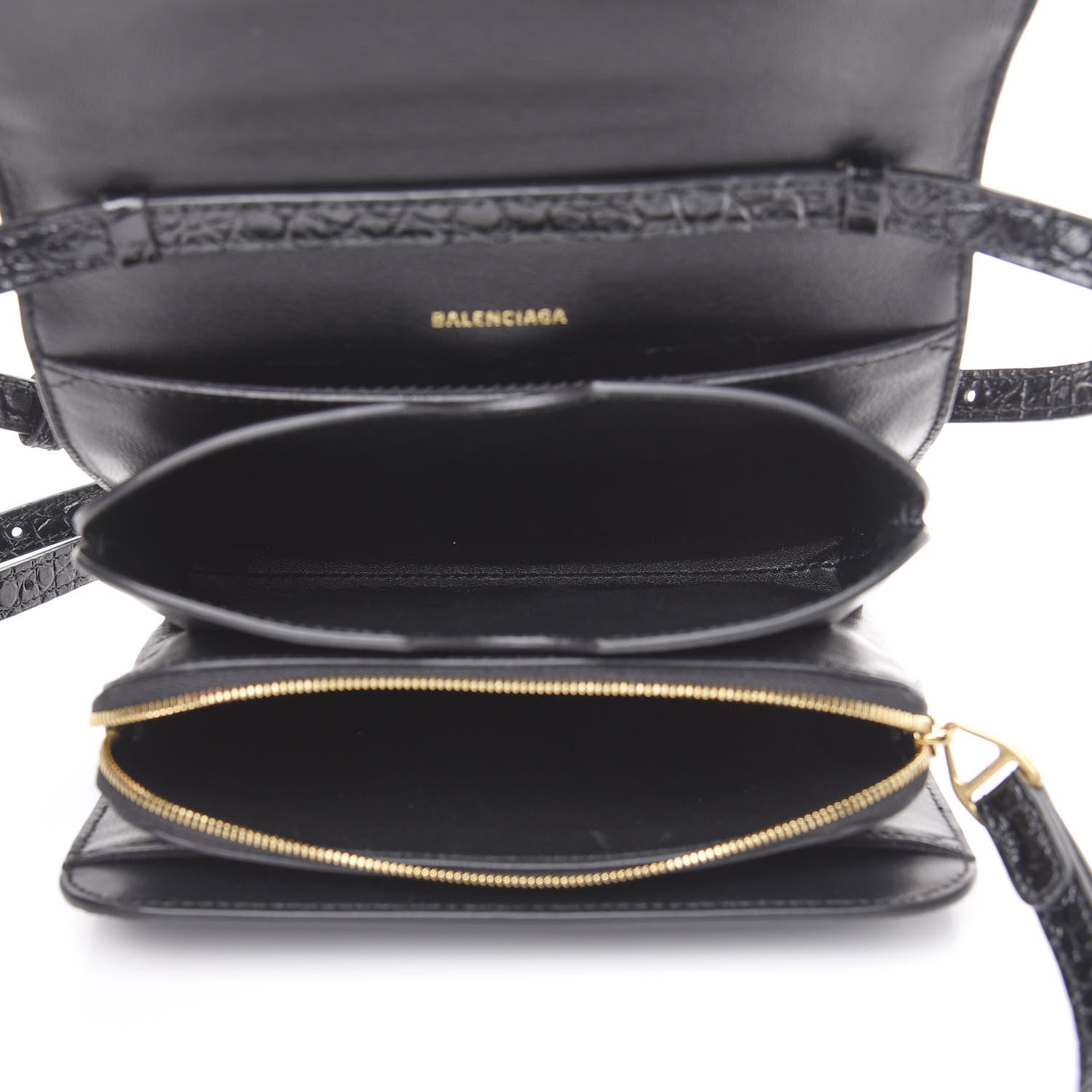Balenciaga Shiny Calfskin Crocodile Embossed Small B Bag Black 4 of 8