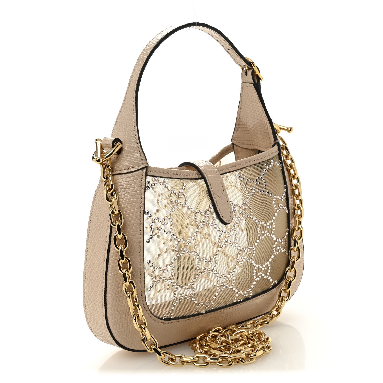 Gucci Lizard Mesh Crystal GG Monogram Mini Jackie 1961 Hobo Light Powder Skin Rose 3 of 11