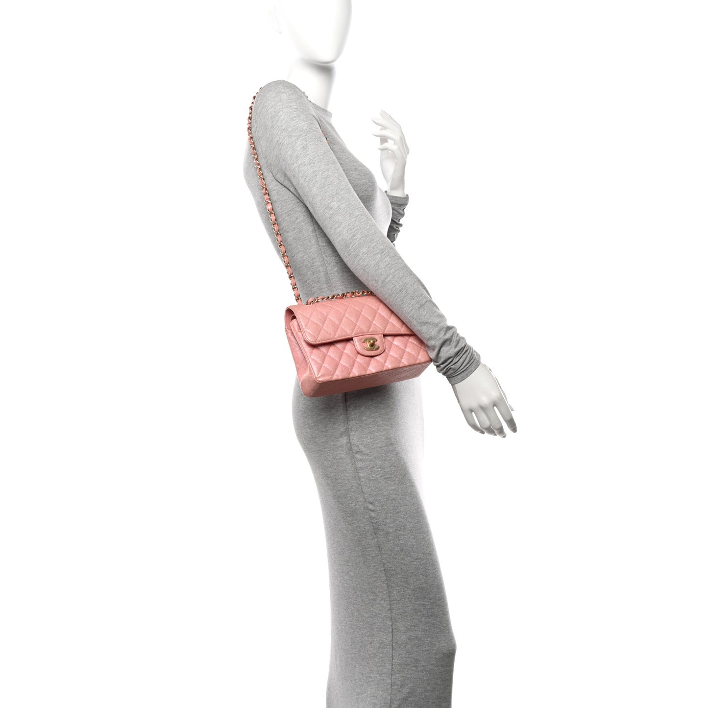 Iridescent Caviar Quilted Small Double Flap Pink