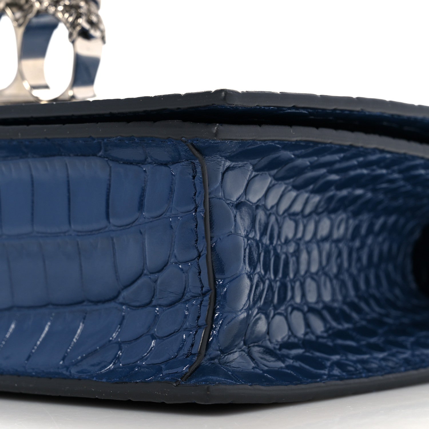 Alexander McQueen Shiny Crocodile Embossed Jeweled Satchel Industrial Blue 10 of 10