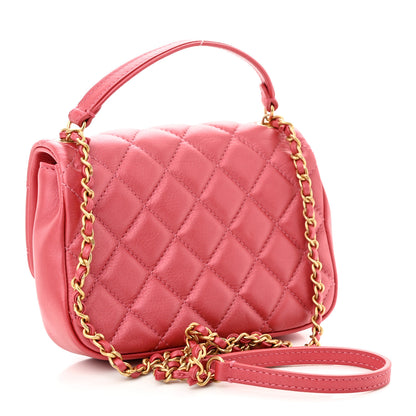 Chanel Metallic Calfskin Quilted Top Handle Flap Dark Pink 3 of 10