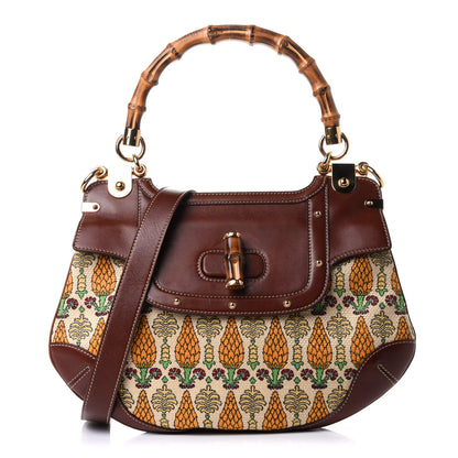Gucci Canvas Pigna Print Peggy Bamboo Top Handle Bag Brown 1 of 10