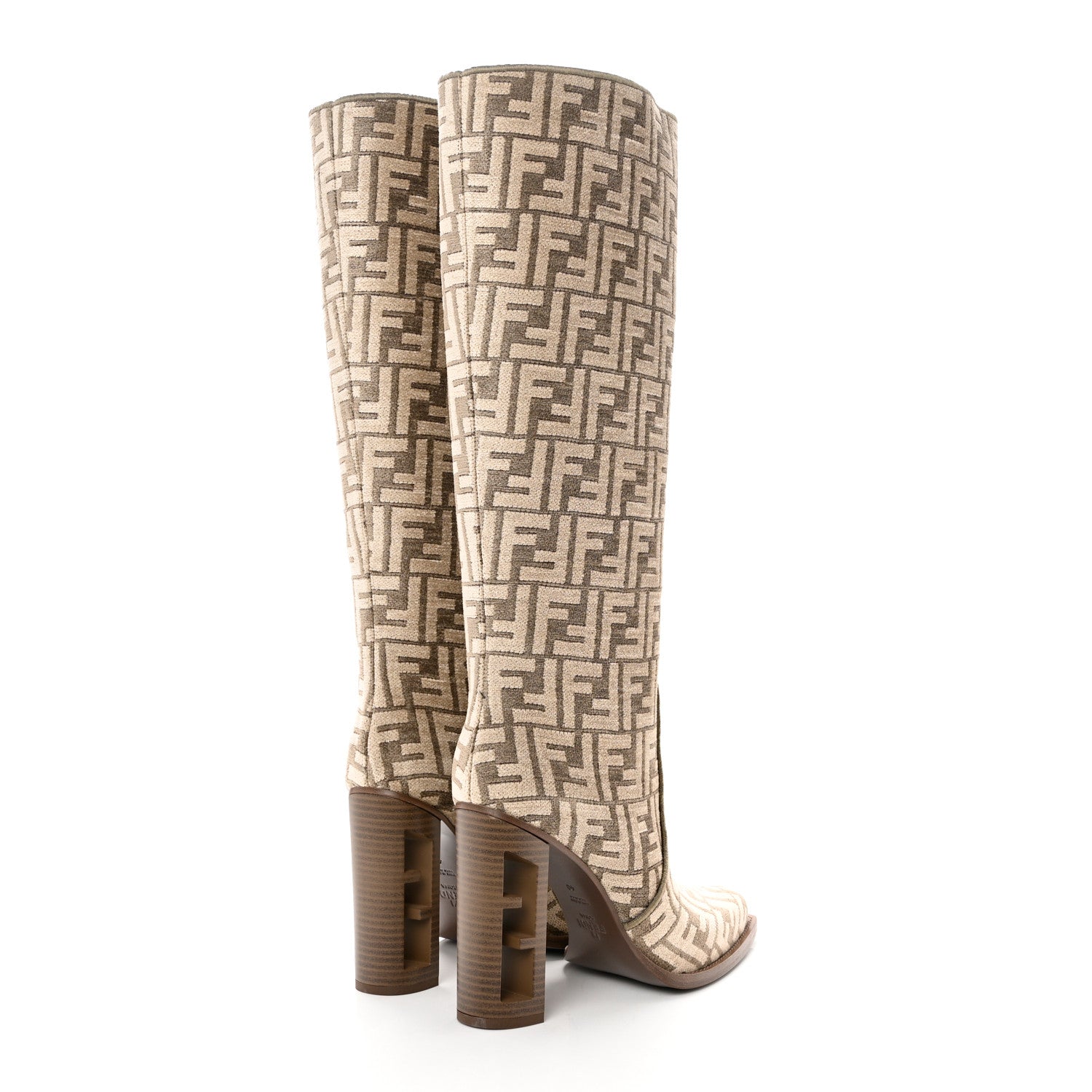 Fendi Chenille Jacquard FF 110mm Cut Baguette Knee Boots 40 Tortora Nuvola 4 of 9
