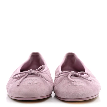 Chanel Suede Quilted Cap Toe CC Ballerina Flats 38.5 Light Pink 3 of 14