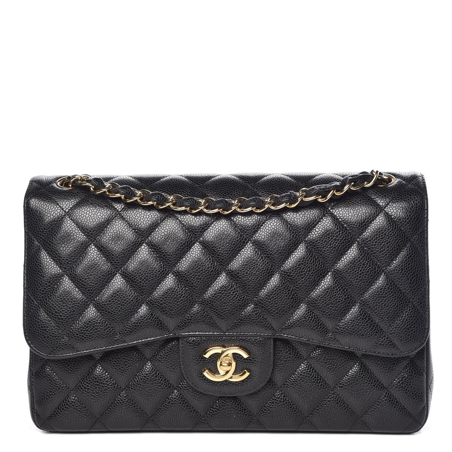 Caviar Quilted Jumbo Double Flap Black