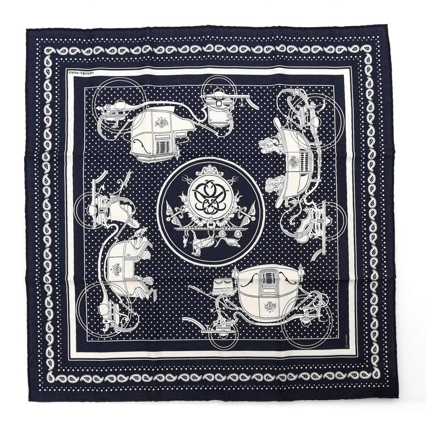 Cashmere Silk Ex Libris Bandana Scarf 55 Marine White Black