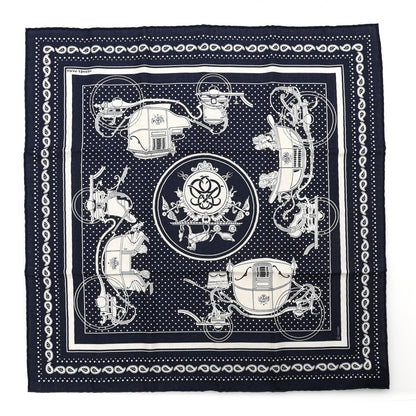 Hermes Cashmere Silk Ex Libris Bandana Scarf 55 Marine White Black 1 of 4