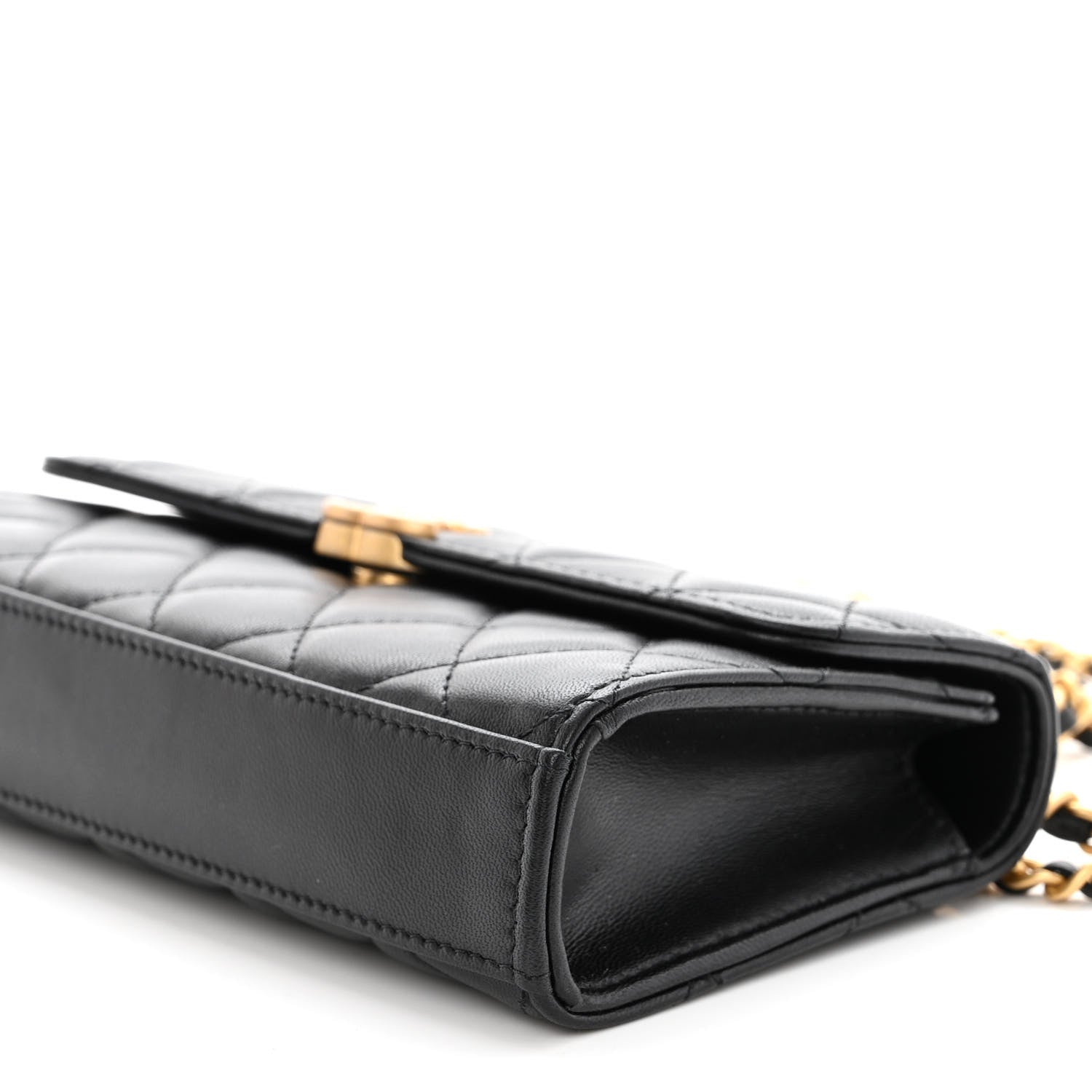 Chanel Lambskin Enamel Quilted Top Handle Flap Phone Holder With Chain Black 9 of 9