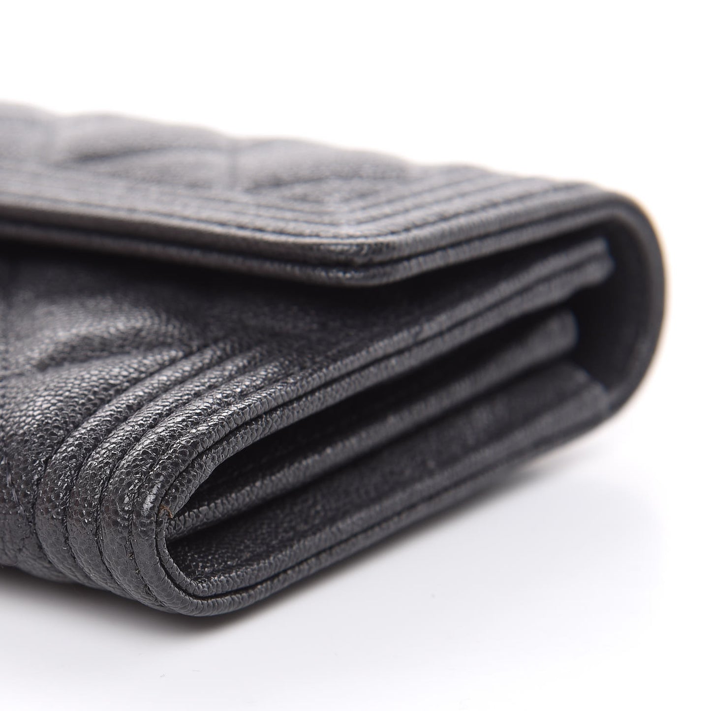 Caviar Quilted Large Boy Gusset Flap Wallet Charcoal