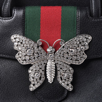 Gucci Grained Calfskin Web Crystal Butterfly Stripe Medium Totem Top Handle Bag Black 9 of 11