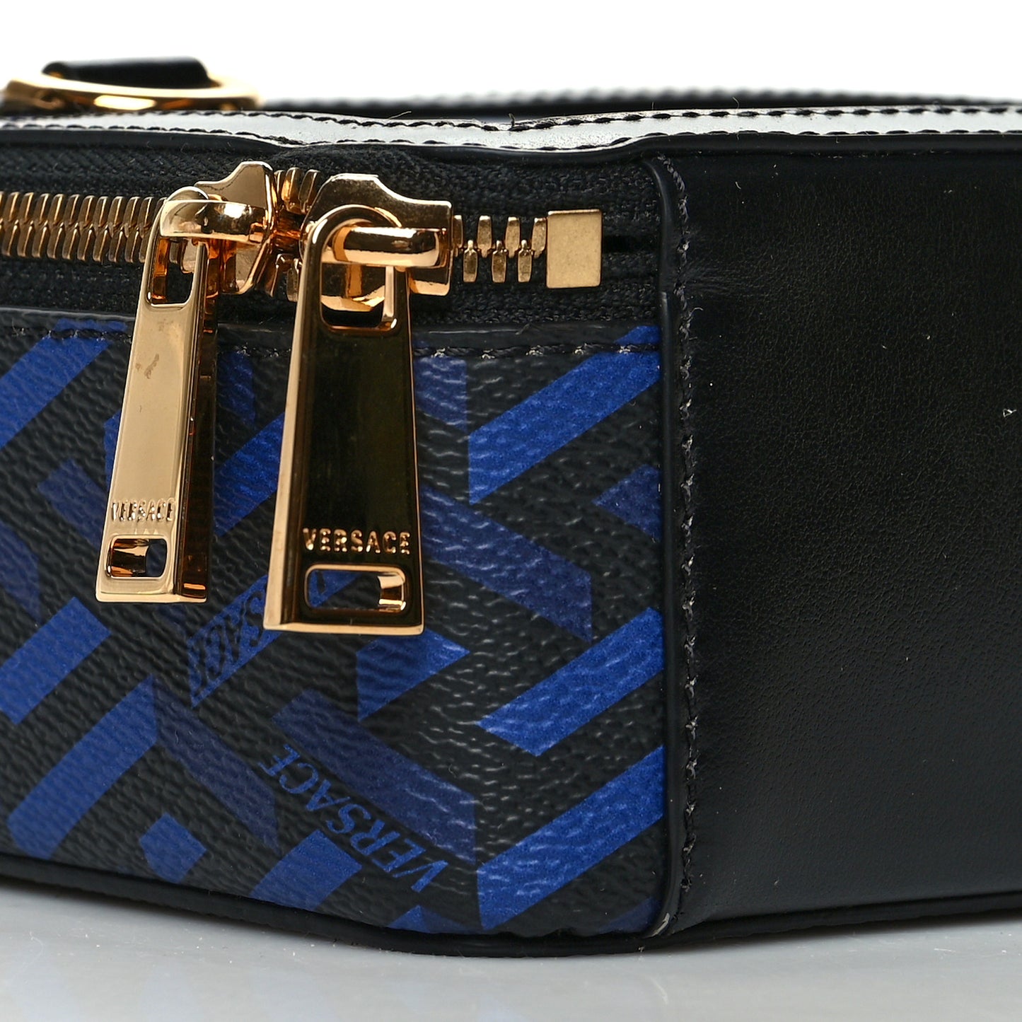Coated Canvas La Greca Signature Messenger Bag Black Blue