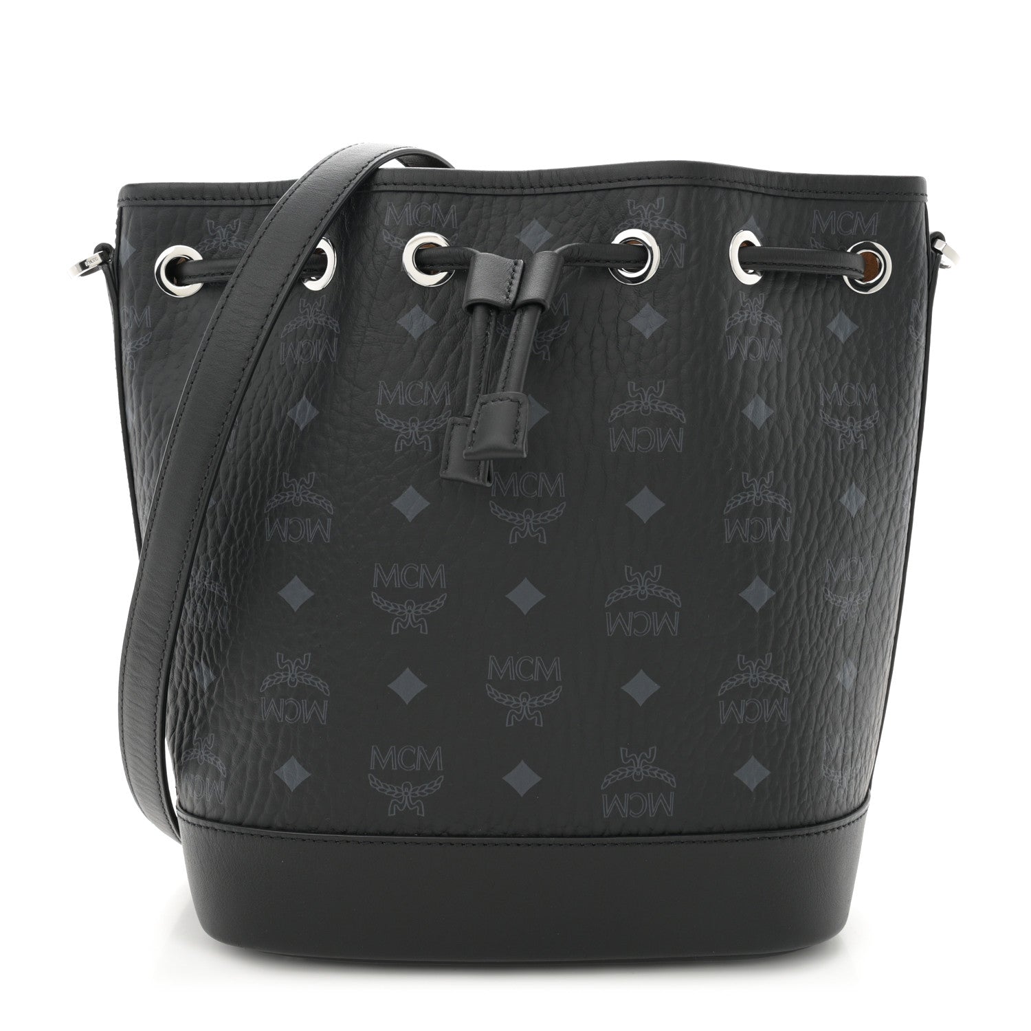 MCM Visetos Medium Dessau Drawstring Bucket Bag Black 1 of 11