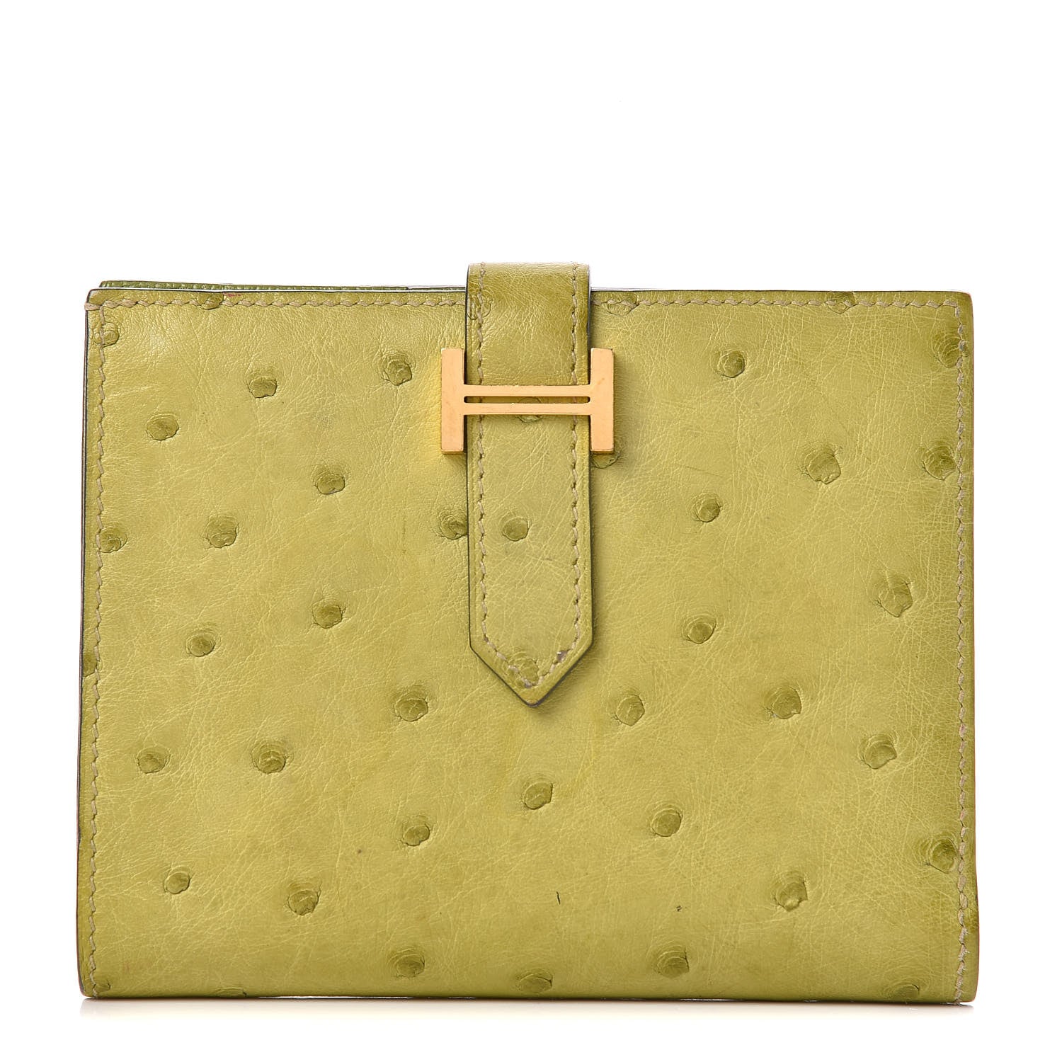 Hermes Ostrich Bearn Compact Wallet Vert Anis 1 of 9