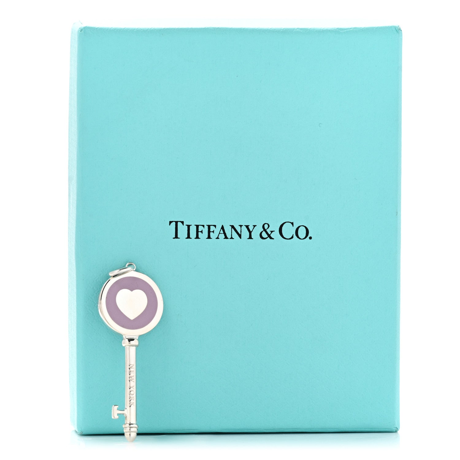 Tiffany Sterling Silver Enamel Keys Heart Key Pendant Lavender 2 of 4