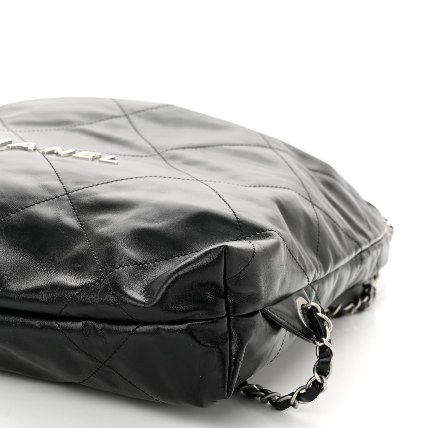 Shiny Calfskin Quilted Chanel 22 Backpack Black
