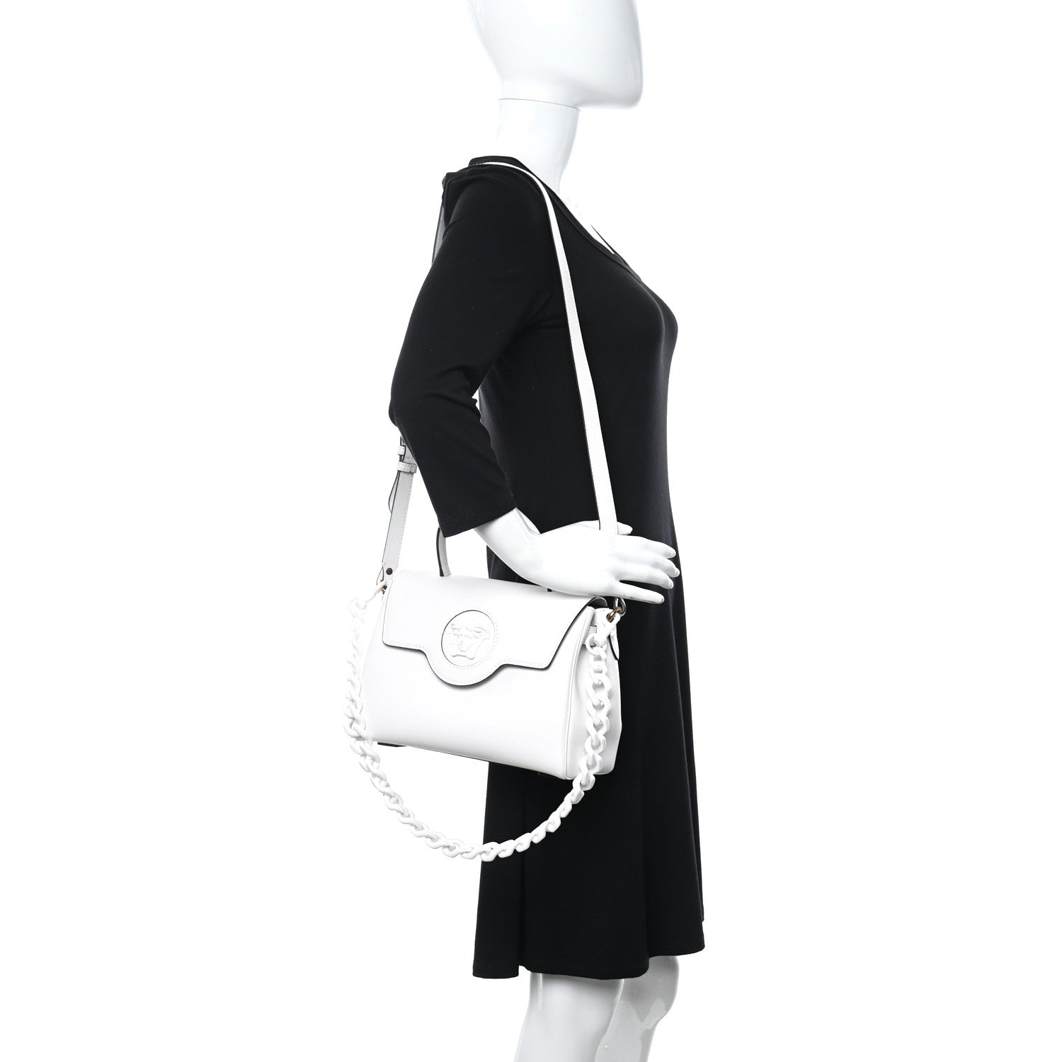 Versace Calfskin Medium La Medusa Top Handle Handbag Optical White 2 of 9