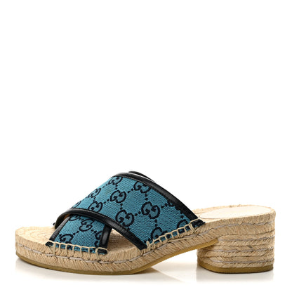 Gucci Monogram Multicolor Criss Cross Espadrille Sandals 37 Light Blue 1 of 10