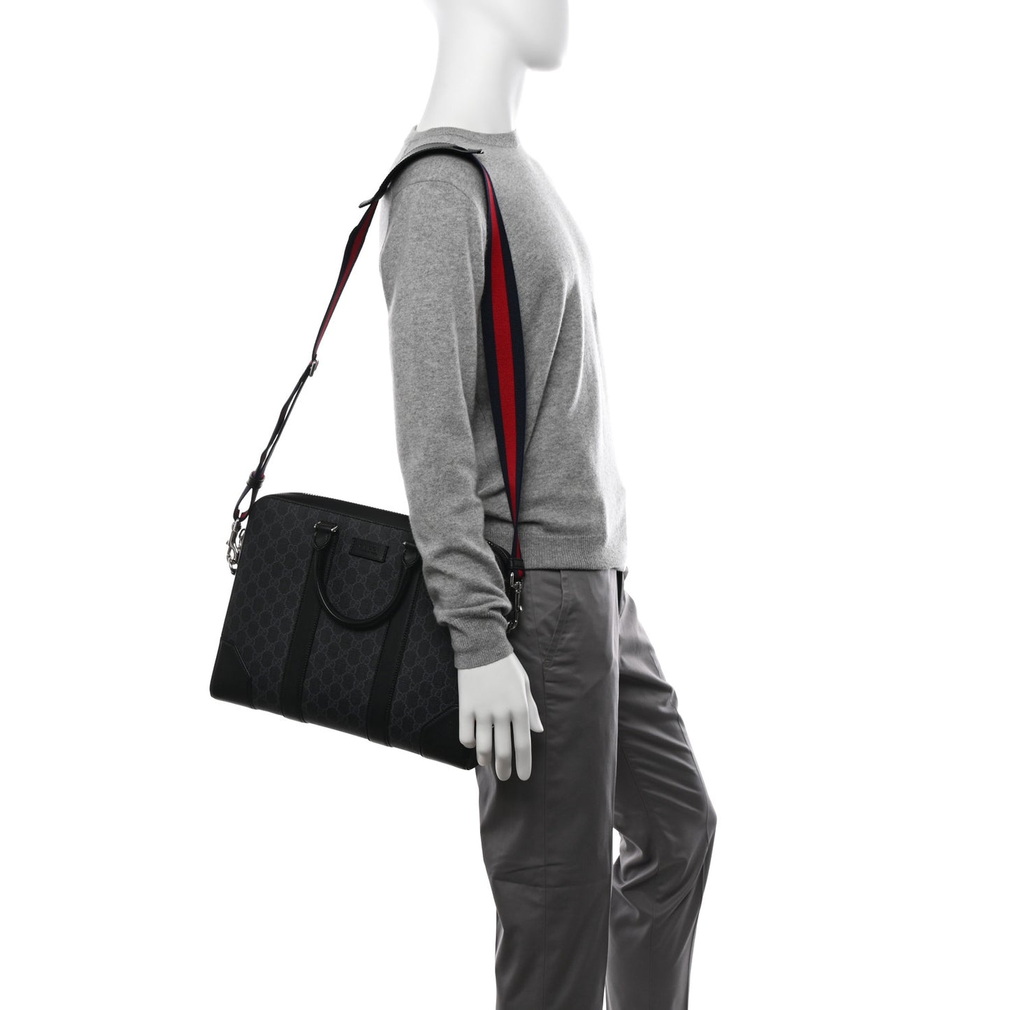 GG Supreme Monogram Appia Calfskin Web Briefcase Black