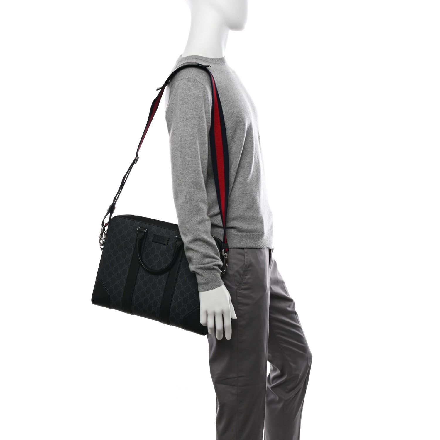 Gucci GG Supreme Monogram Appia Calfskin Web Briefcase Black 2 of 10