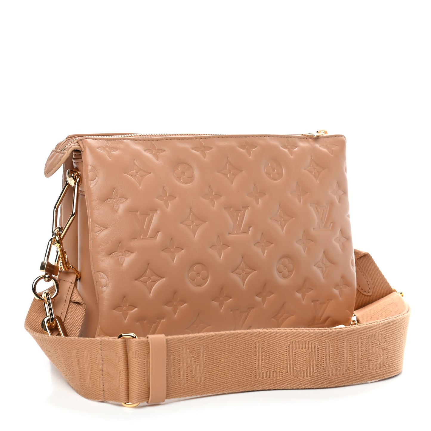 Lambskin Embossed Monogram Coussin PM Camel