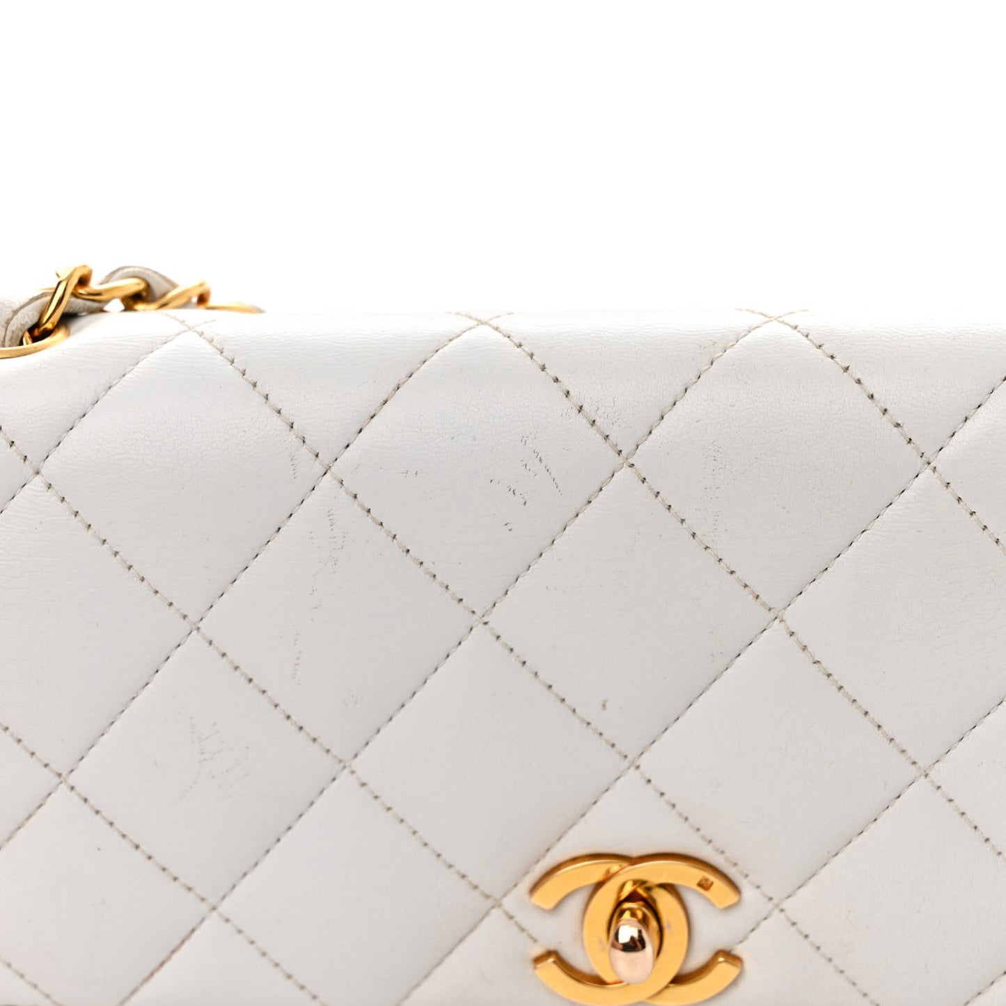 Lambskin Quilted Single Flap White