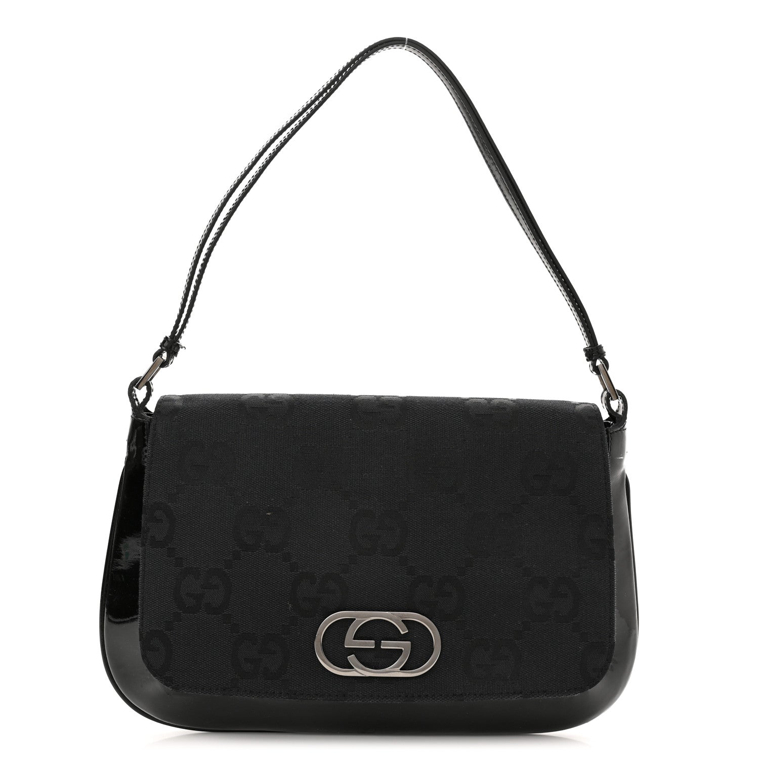 Gucci Patent Jumbo Monogram Canvas Shoulder Bag Black 1 of 12