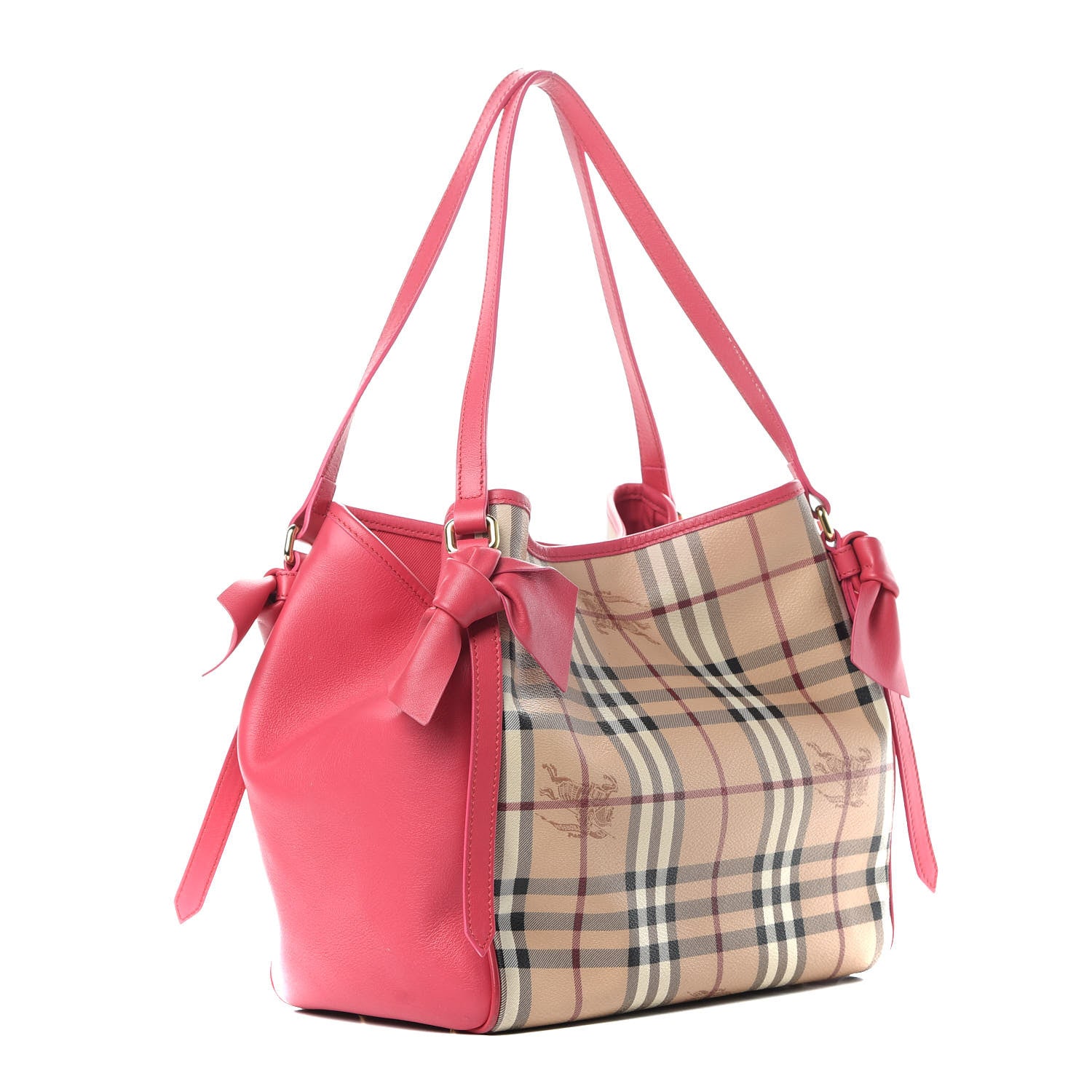 Burberry Haymarket Check Bow Small Canterbury Tote Bright Crimson Pink 3 of 14