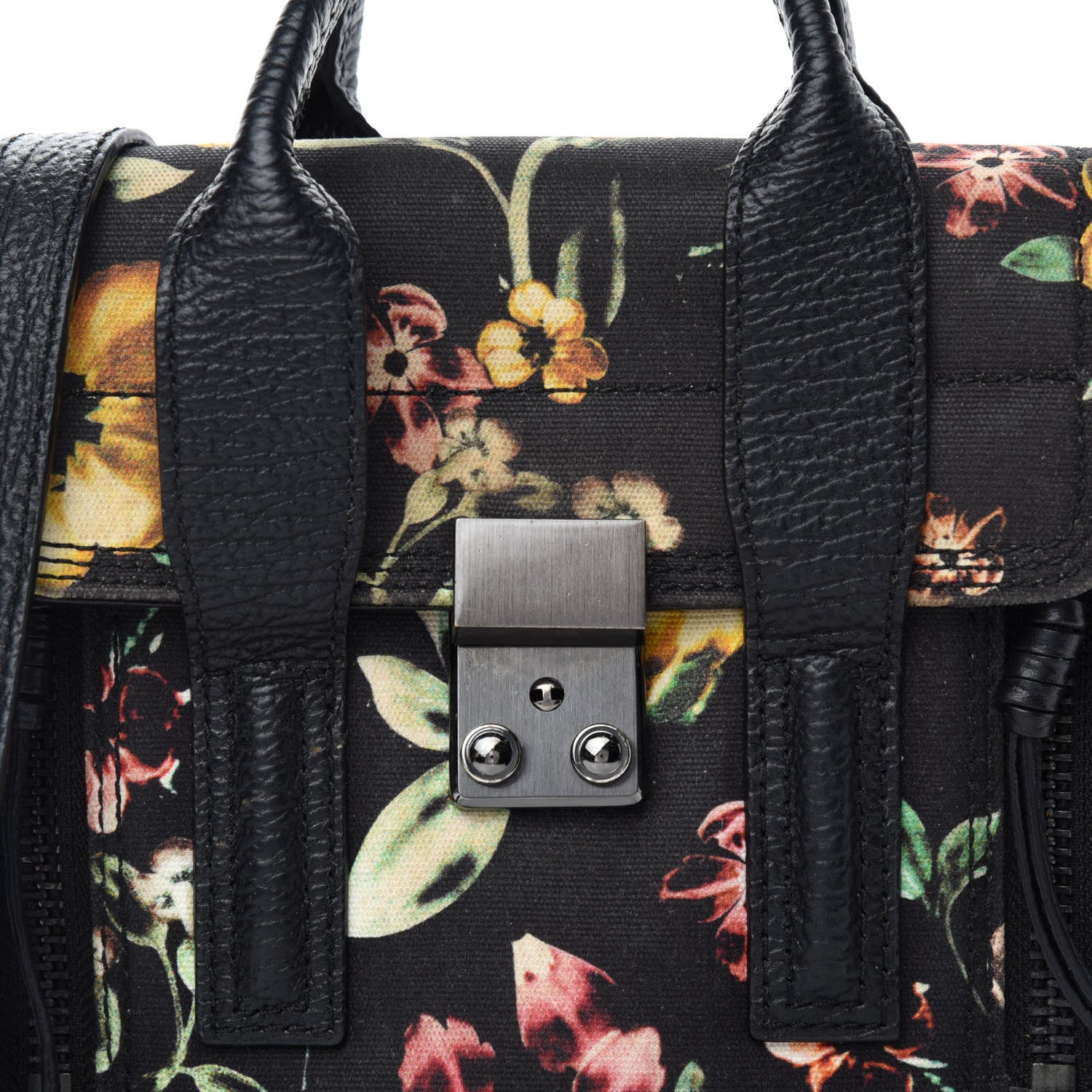 3.1 Phillip Lim Textured Calfskin Canvas Mini Floral Pashli Satchel Black Multicolor 8 of 12