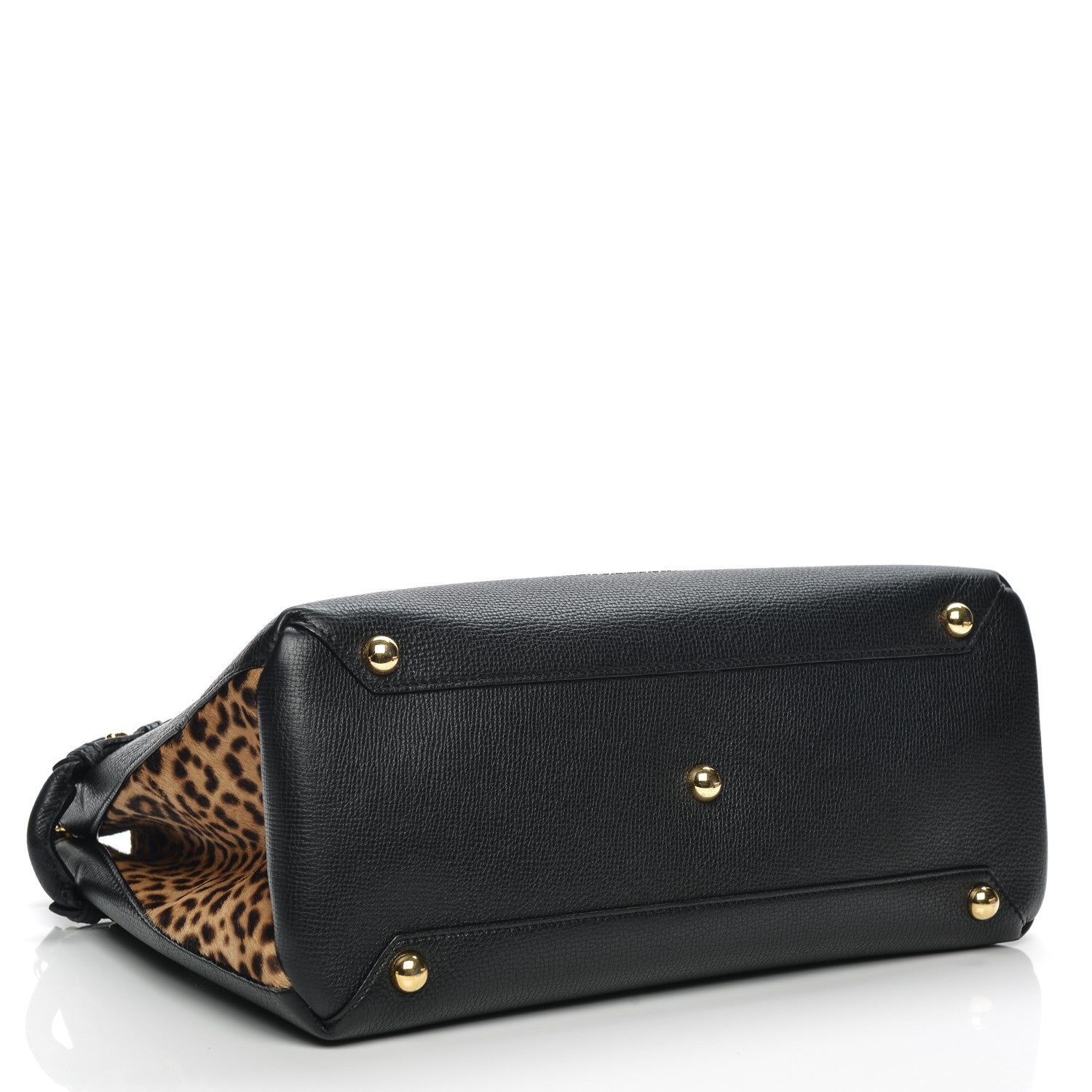 Burberry Grainy Calfskin Leopard Print Medium Banner Tote Black 4 of 8
