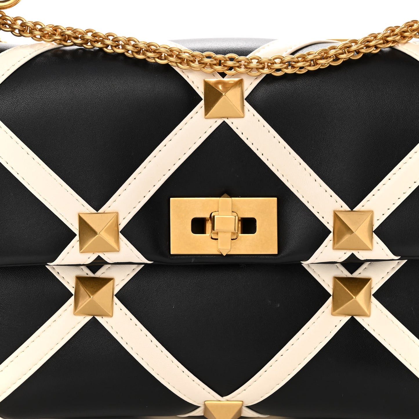 Nappa Large Roman Stud Shoulder Bag Black White