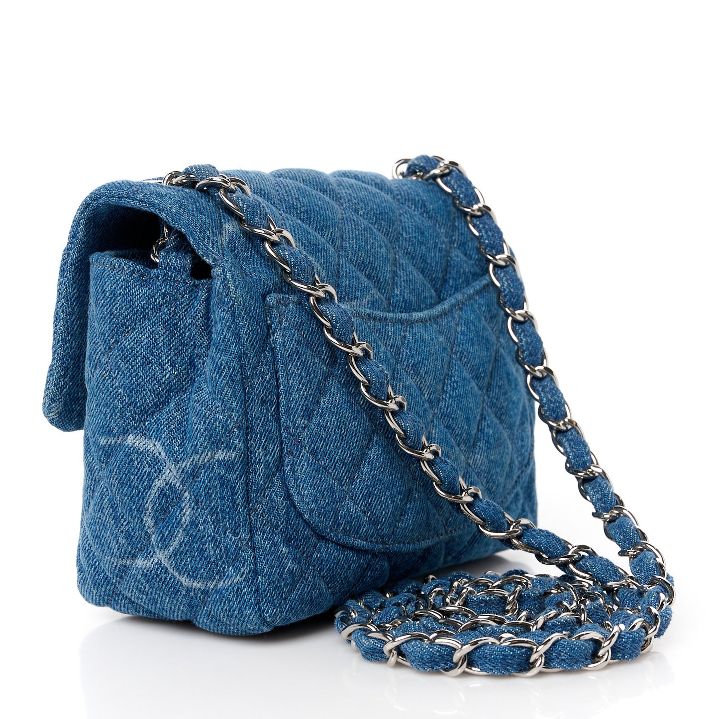 Denim CC Quilted Mini Square Flap Blue