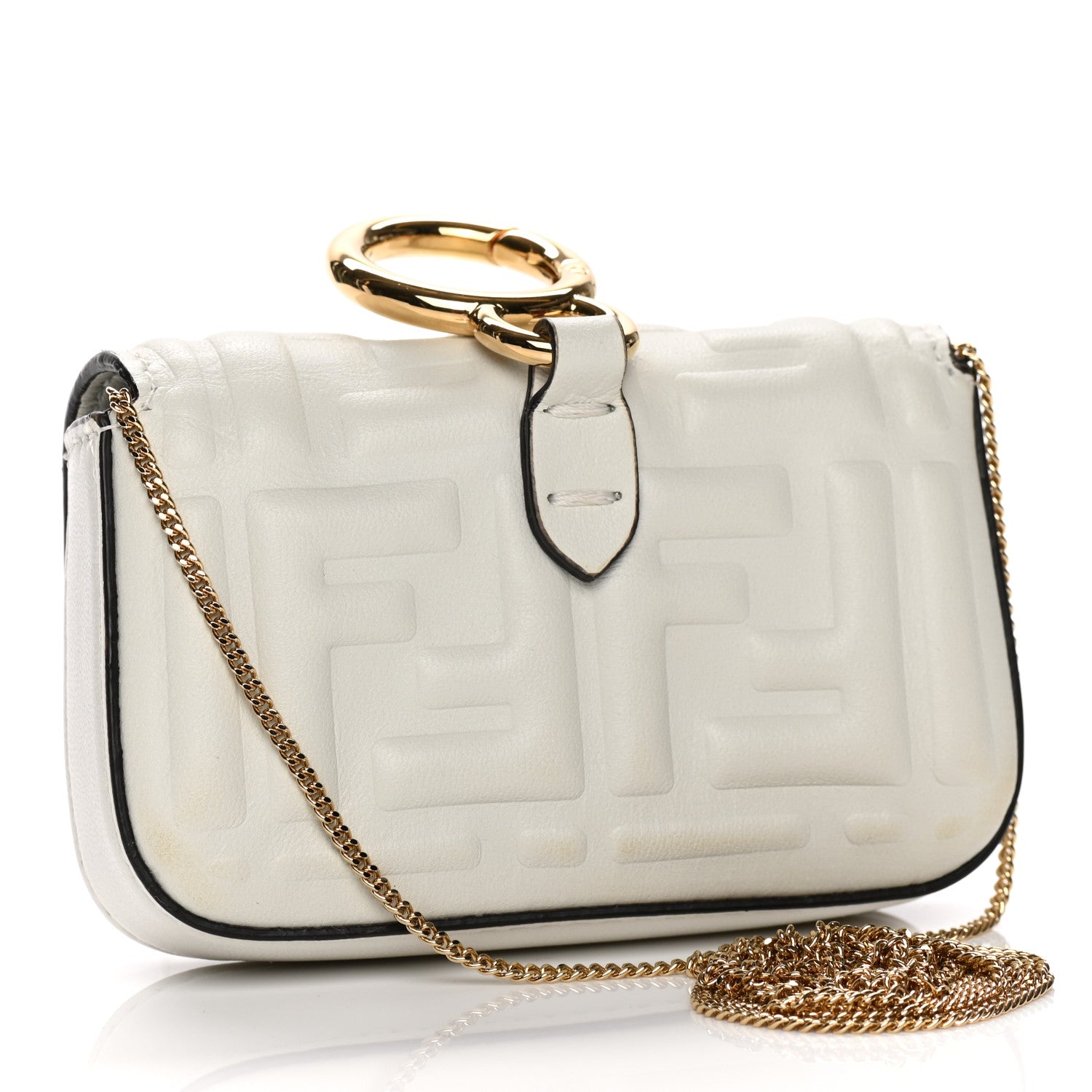 Fendi Nappa Matisse FF Embossed Nano Baguette Charm White 3 of 10