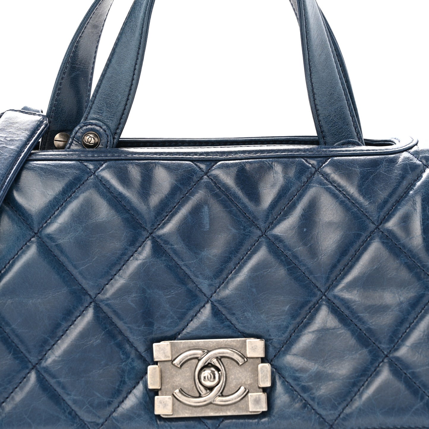 Glazed Calfskin Boy Satchel Flap Blue