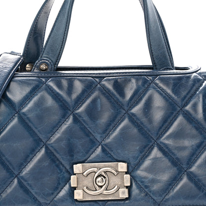 Chanel Glazed Calfskin Boy Satchel Flap Blue 8 of 14