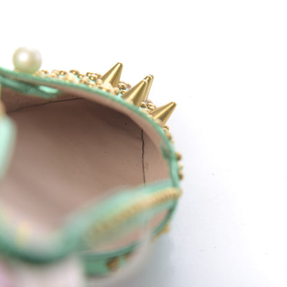 Gucci Metallic Calfskin Studded Unia Pointed Toe Low Heel Slingback Pumps 35.5 Green 11 of 12