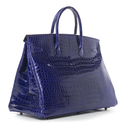 Hermes Shiny Porosus Crocodile Birkin 40 Bleu Electrique 2 of 9