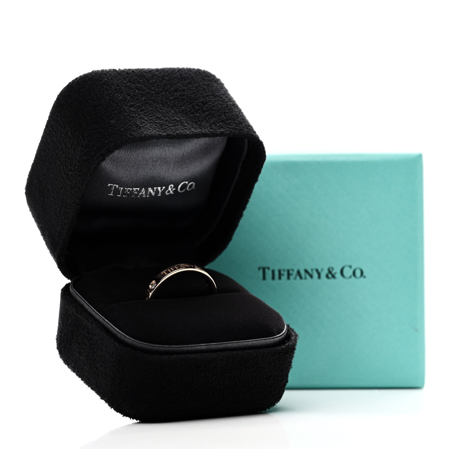 Tiffany 18K Rose Gold Diamond Logo Band Ring 52 6 5 of 5