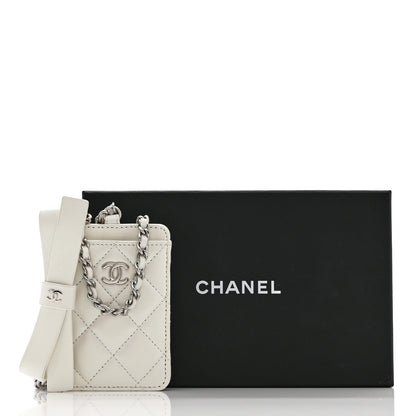 Chanel Iridescent Lambskin Quilted Coco Bow Card Holder On Chain White 9 of 9